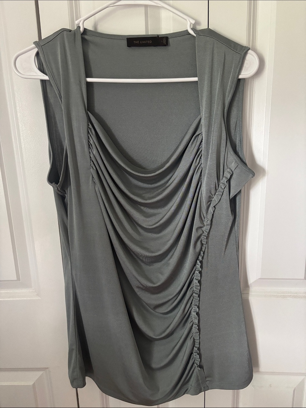 The Limited Sleeveless Draped Tank Top — Gray Green Seafoam